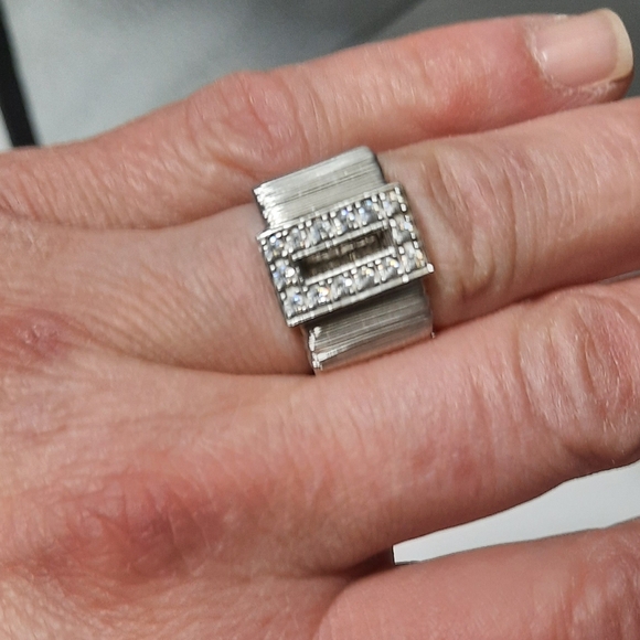 Vintage Sterling Silver 925 Wire Wrap CZ Wide Band Flexible Ring Sz 8 - Picture 8 of 8